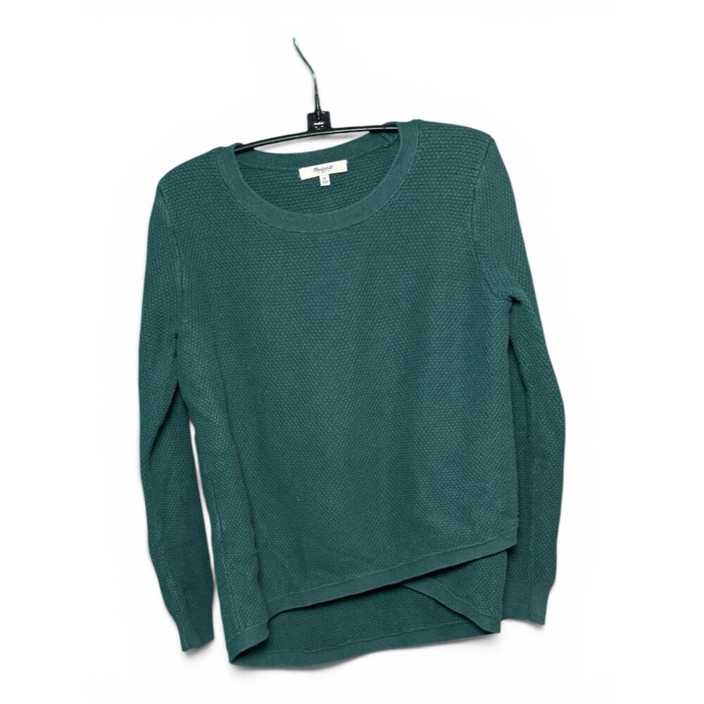 Madewell Teal Green Bubble Knit Sweater M — Crossover Hi-Lo Textured Cotton